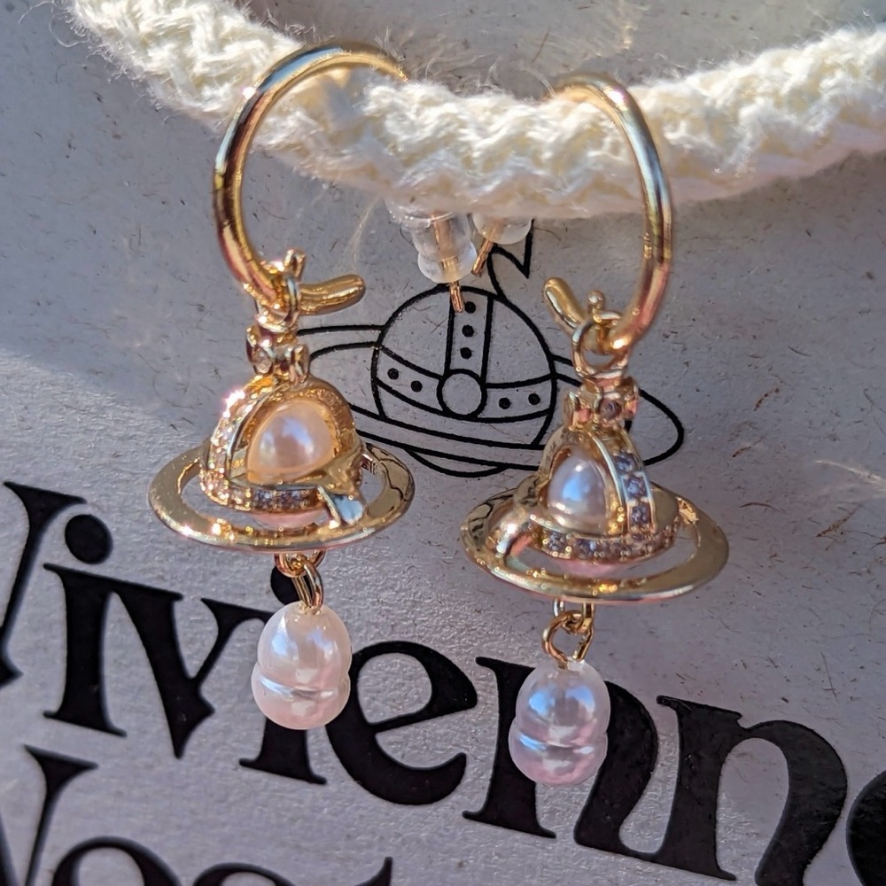 Vivienne Westwood Gold Orb Earrings with Pearl Drops